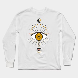 Mystic moon goddess eye - black, pink and yellow Long Sleeve T-Shirt